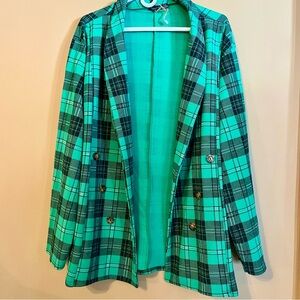 Boohoo Kelly Green Plaid Women's Open Cardigan Women’s Sz 20